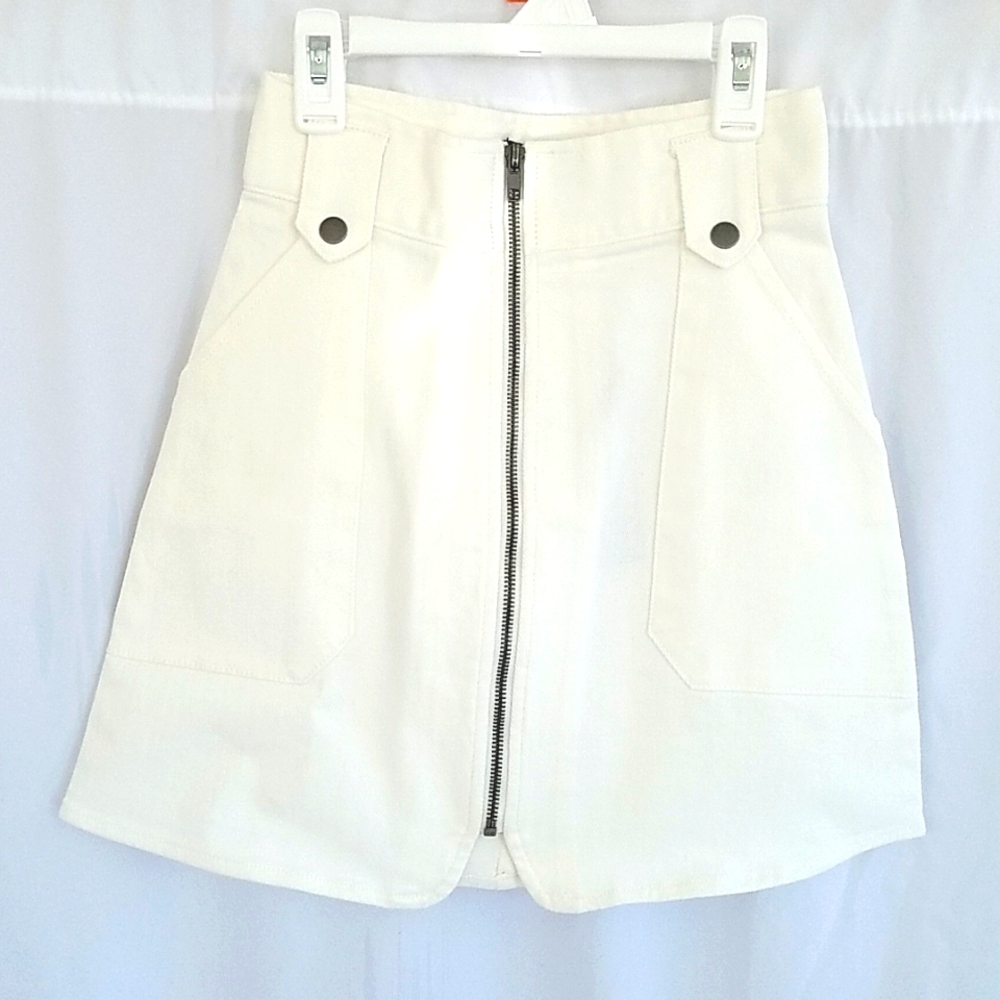 The Fifth Label Women's Faded A-Line Denim Ivory Skirt Size 00